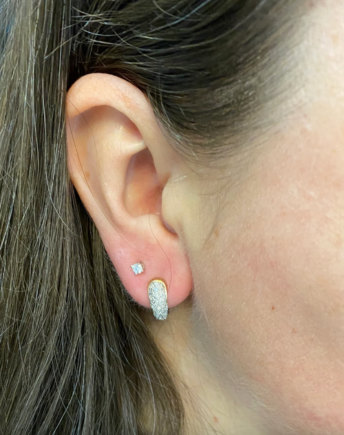 Diamond 9 Carat White and Yellow Gold Small Hoop Earrings