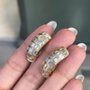 Baguette Cut Diamond 18 Carat Yellow Gold Dome J-Hoop Earrings