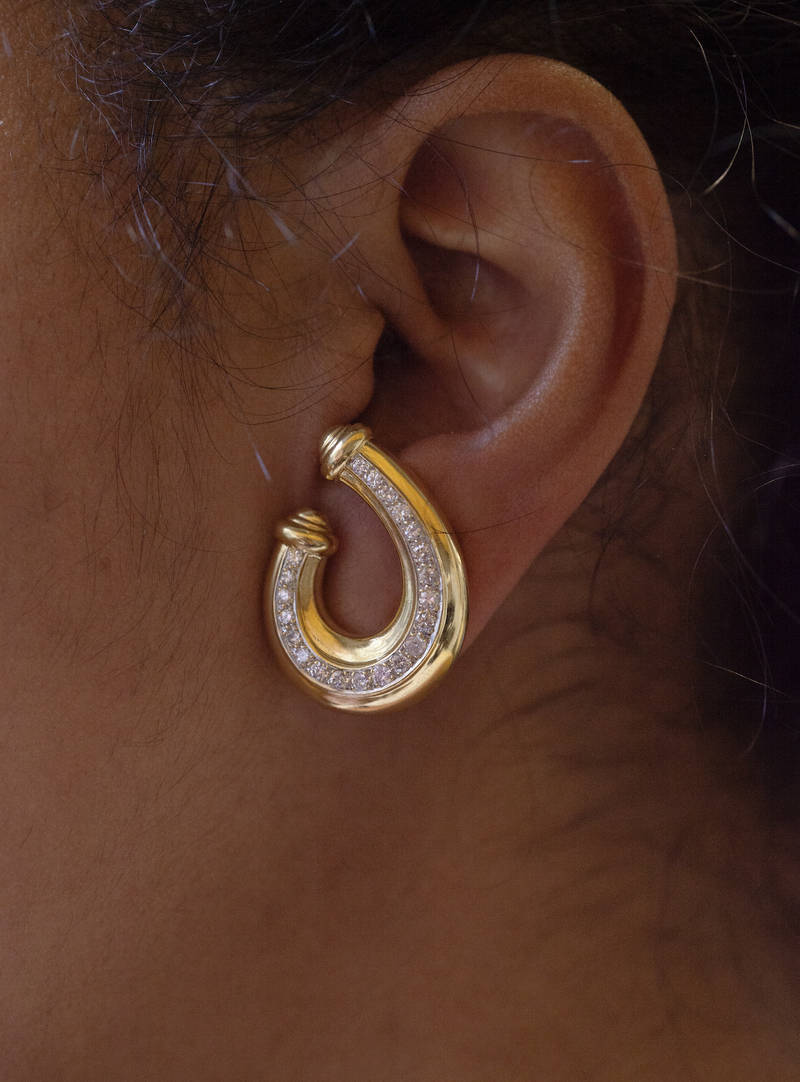 Vintage 1980's 18 Carat Yellow Gold and Diamond Curl Clip-on Earrings