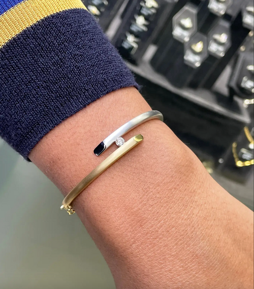Diamond 18 Carat White and Yellow Gold Two Tone Crossover Bangle
