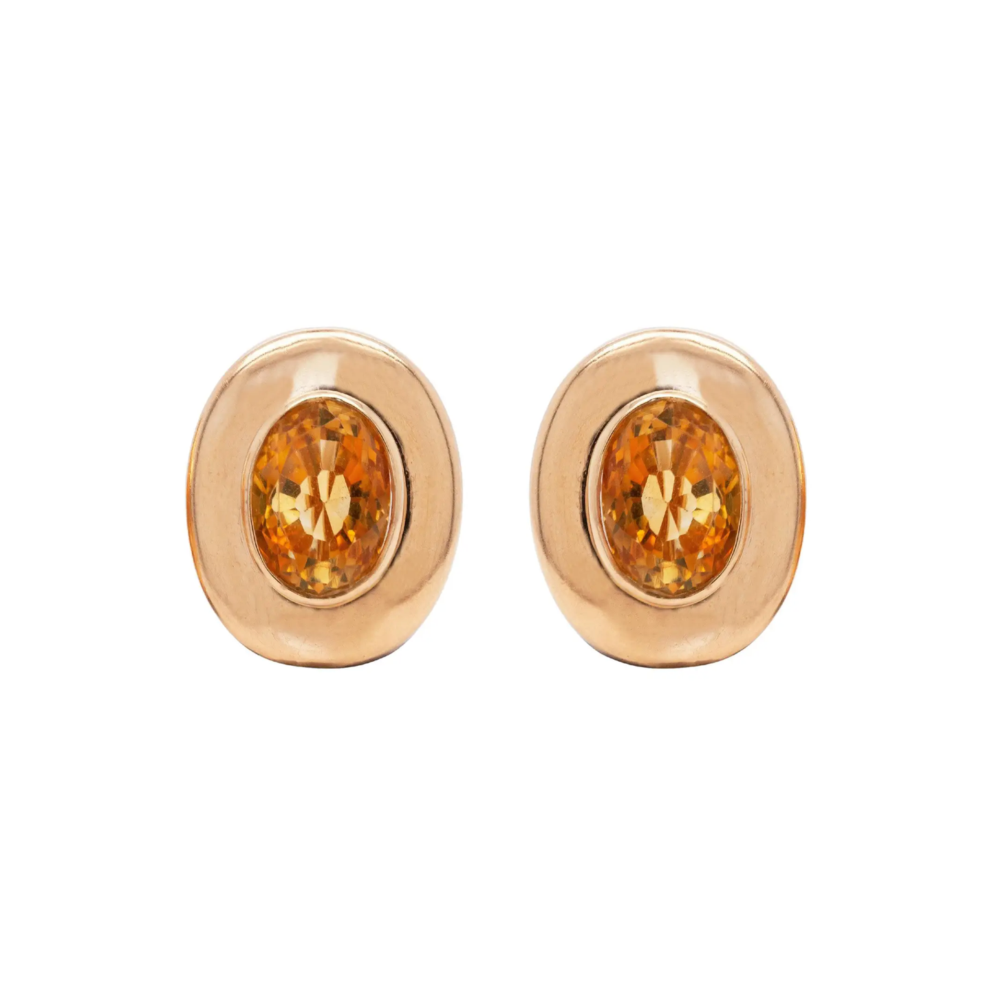 Citrine and 18 Carat Yellow Gold Large Oval Stud Earrings