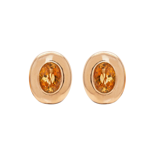 Citrine and 18 Carat Yellow Gold Large Oval Stud Earrings