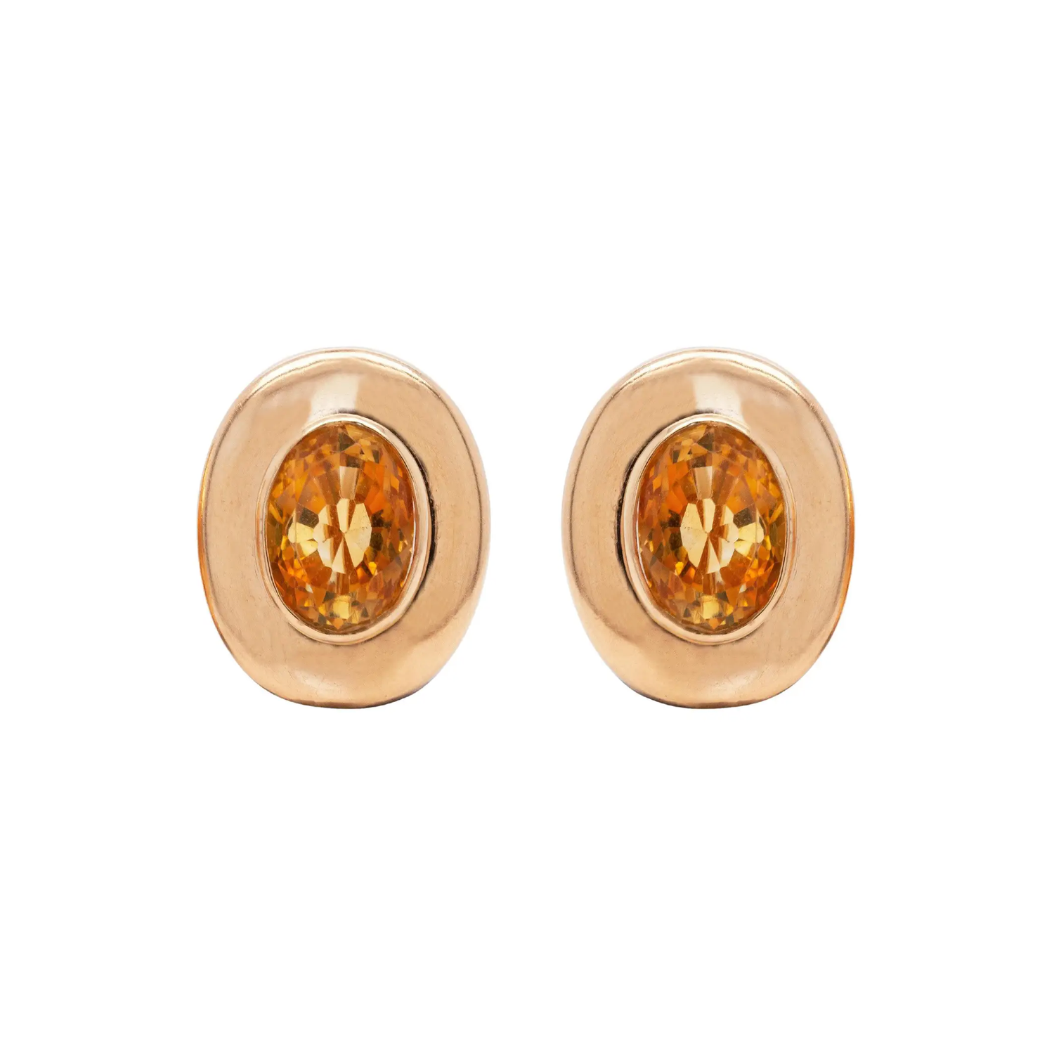 Citrine and 18 Carat Yellow Gold Large Oval Stud Earrings