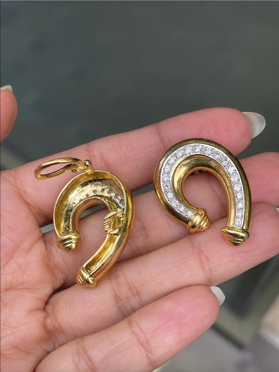 Vintage 1980's 18 Carat Yellow Gold and Diamond Curl Clip-on Earrings