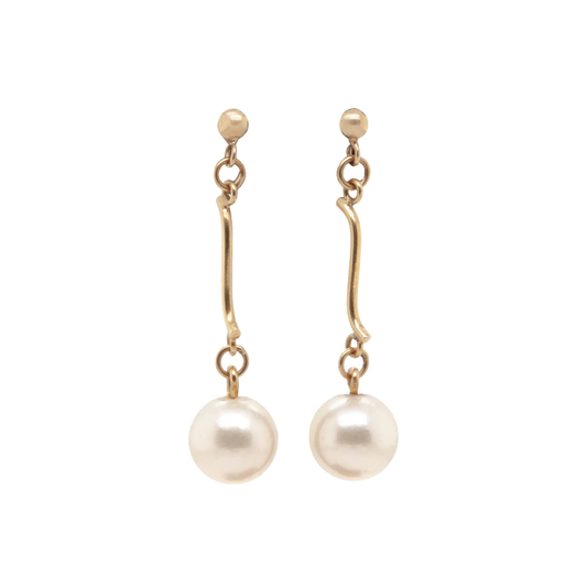 Cultured Pearl and 18 Carat Yellow Gold Drop Earrings