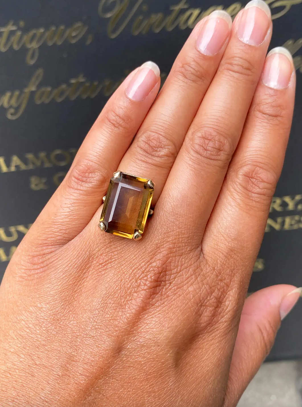 Smoky Quartz and 9 Carat Yellow Gold Vintage Cocktail Ring