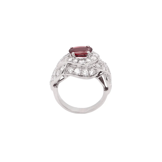 1.36ct Oval Ruby and Diamond 18 Carat White Gold Cocktail Cluster Ring