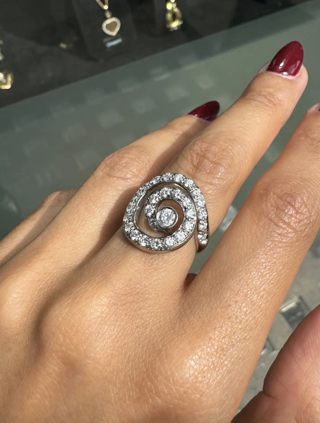 Asprey Diamond and 18 Carat White Gold Swirl Cocktail Ring