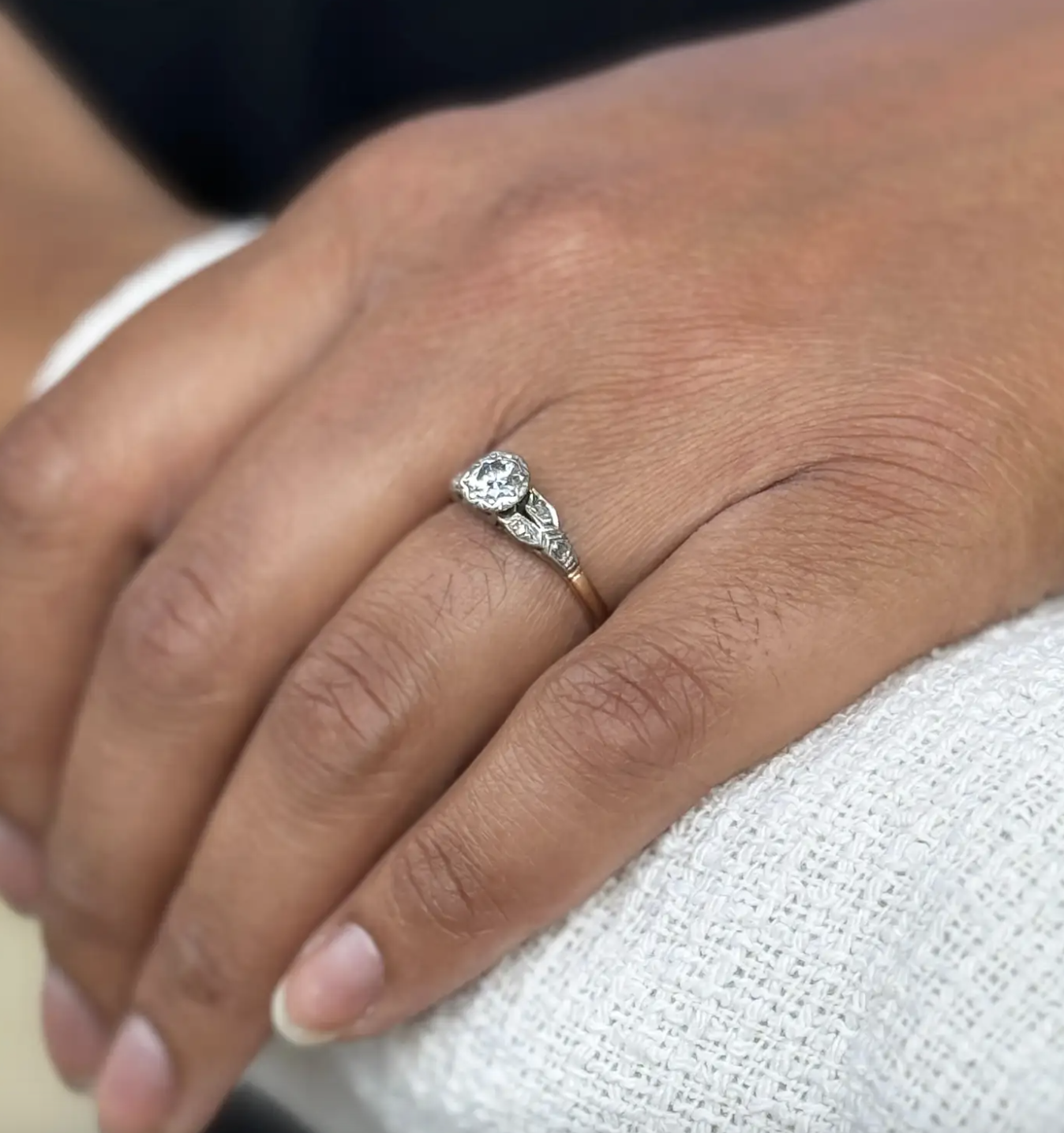 Transitional Cut Diamond 18K White Gold & Platinum Engagement Ring, c.1950's