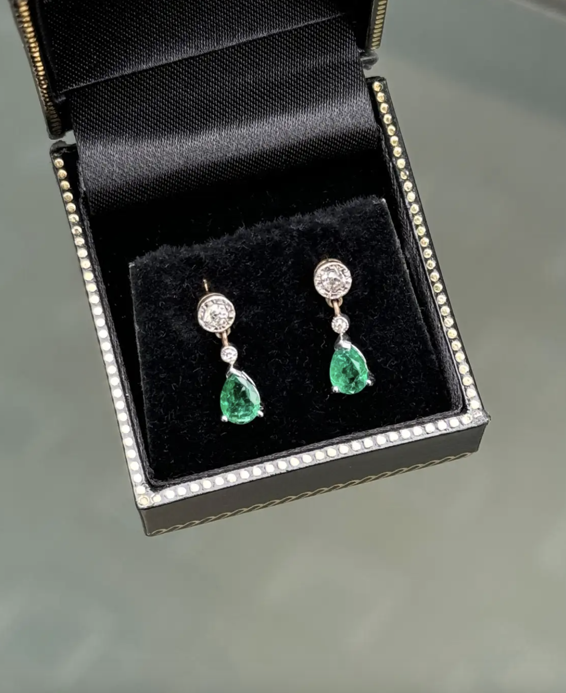 Emerald and Diamond 18 Carat White and Yellow Gold Drop Earrings