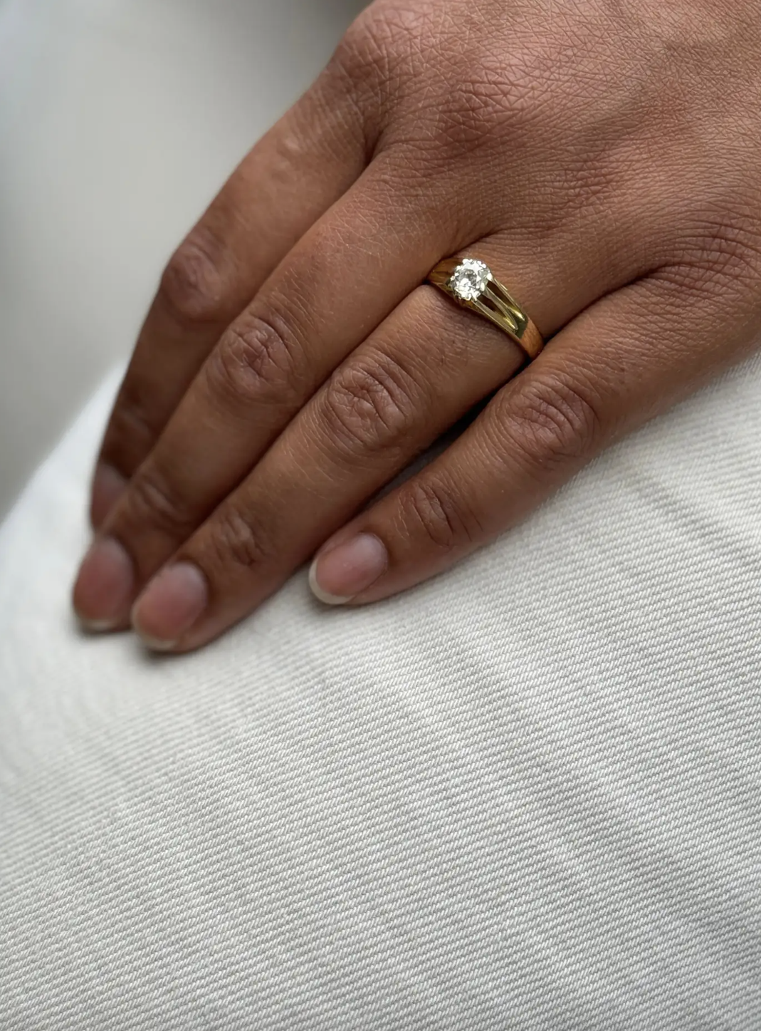 Old Mine Cut Diamond and 18 Carat Yellow Gold Solitaire Ring