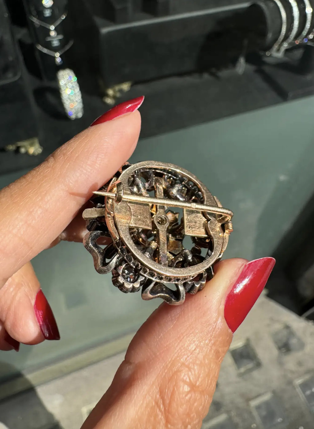 Victorian Old Mine Cut Diamond Silver on Gold Round Cluster Antique Brooch