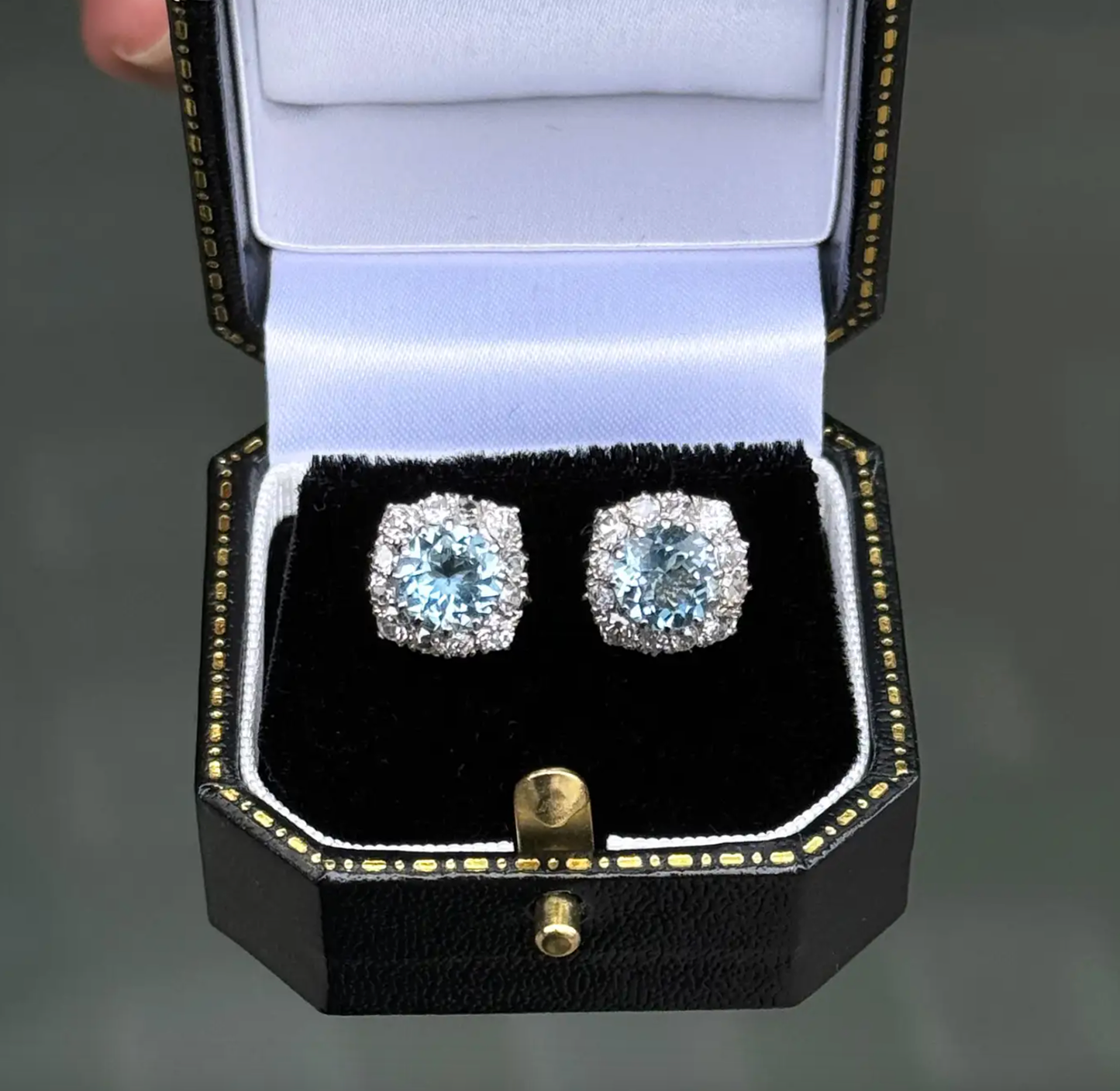 2.17 Carat Aquamarine and Diamond Cluster Stud Earrings in Palladium