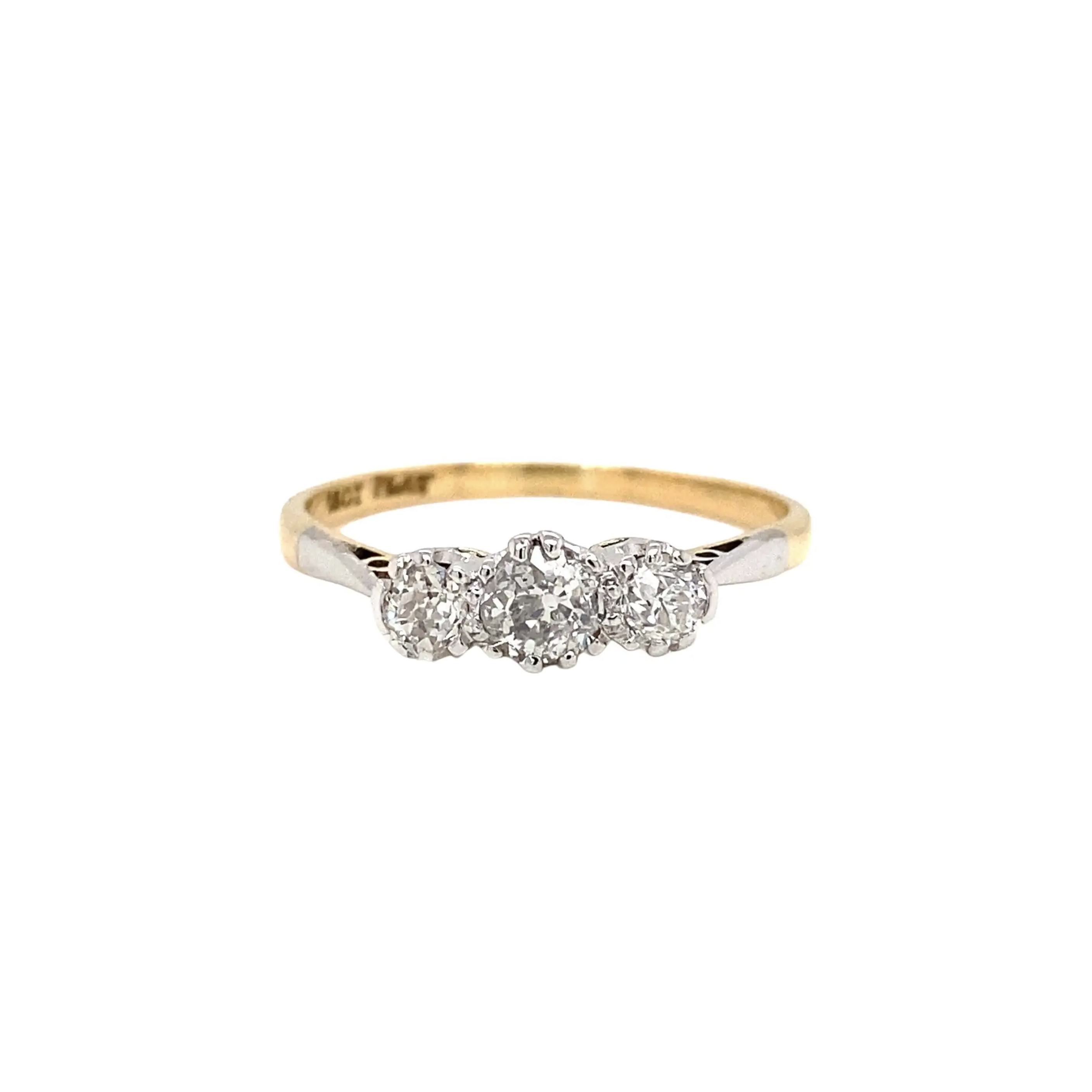 Antique Old Cut Diamond 18ct Yellow Gold and Platinum Three Stone Ring –  Tobi Gem Setting