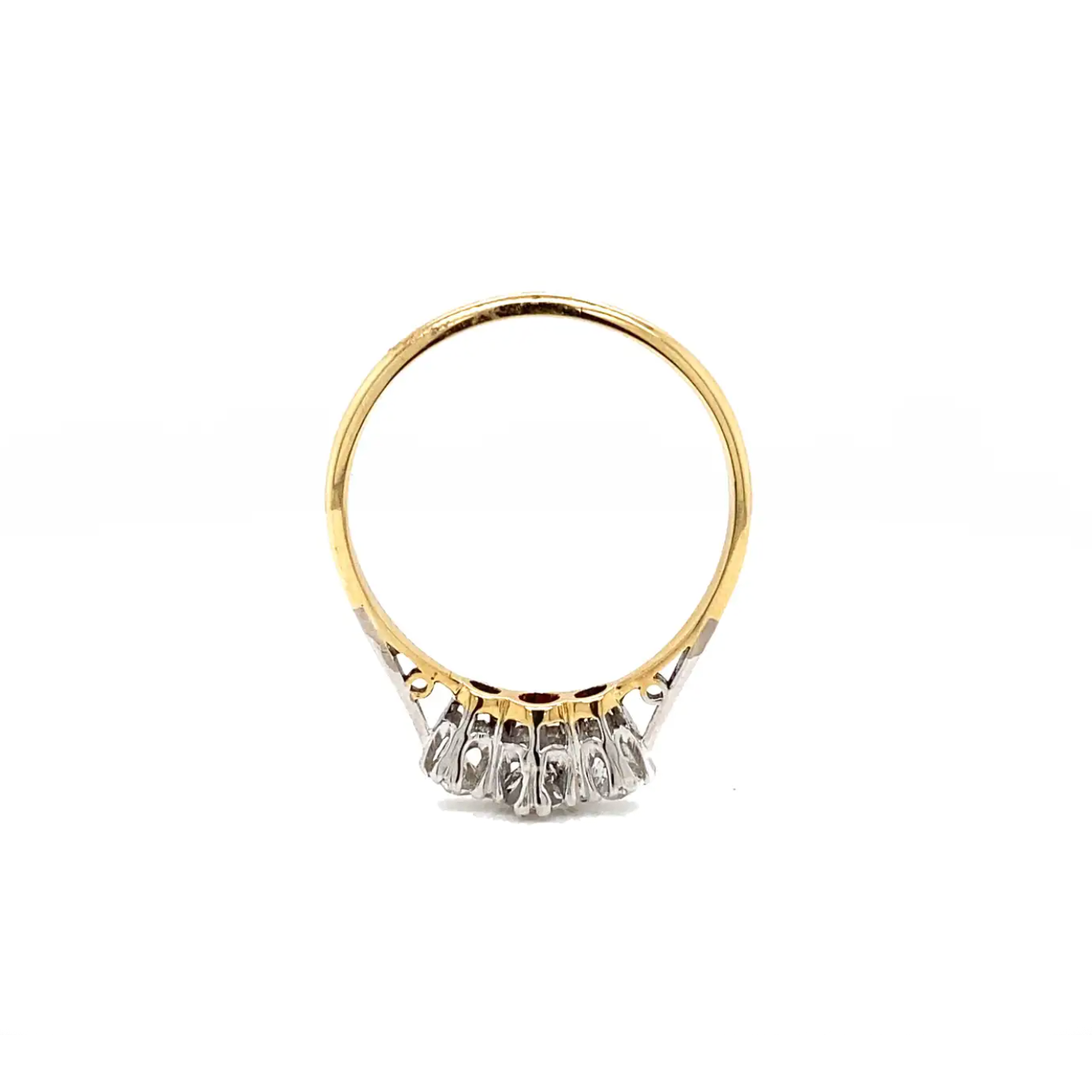 Antique Old Cut Diamond 18 Carat Yellow Gold and Platinum Three-Stone Ring