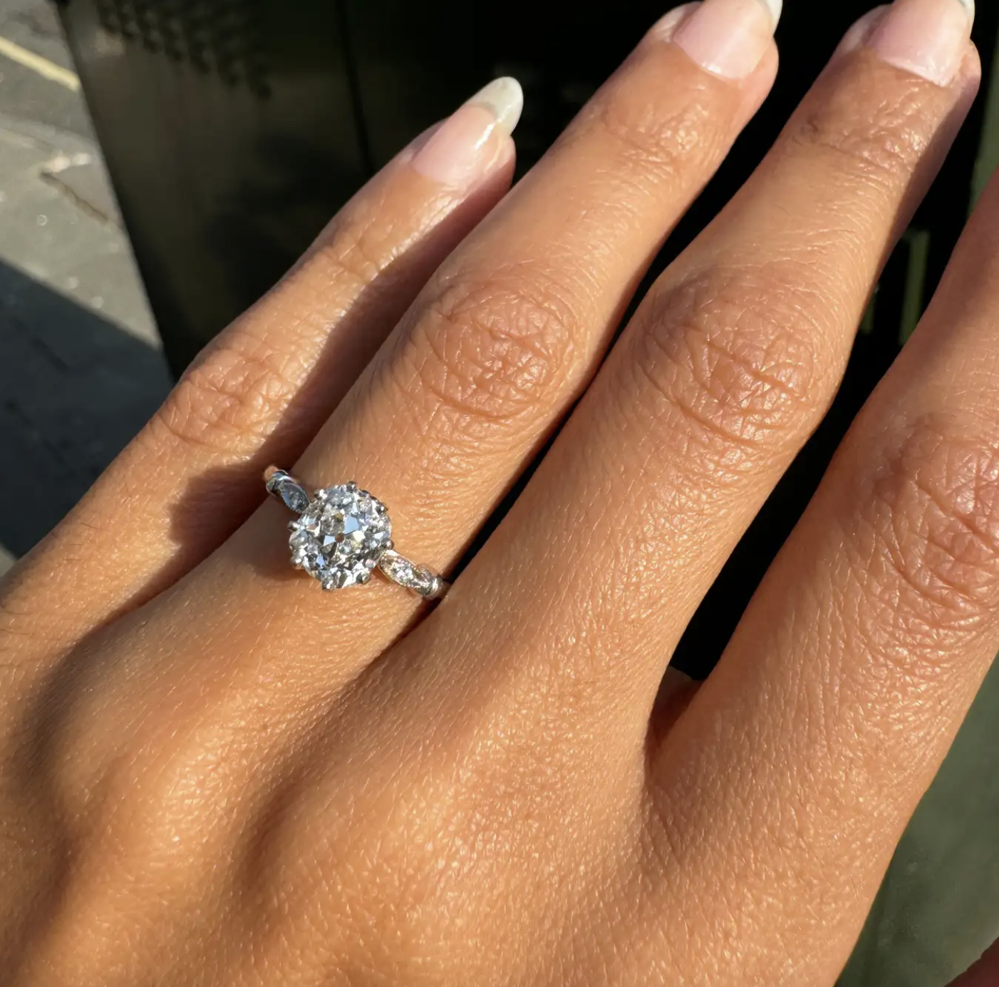 1.28ct Old Mine Cut Diamond Platinum Engagement Ring