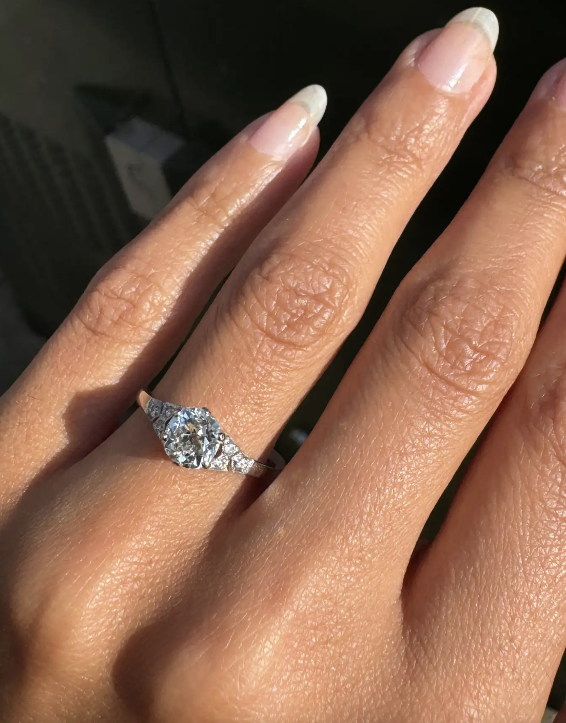 1.04ct Old Mine Cut Diamond and Platinum Engagement Ring