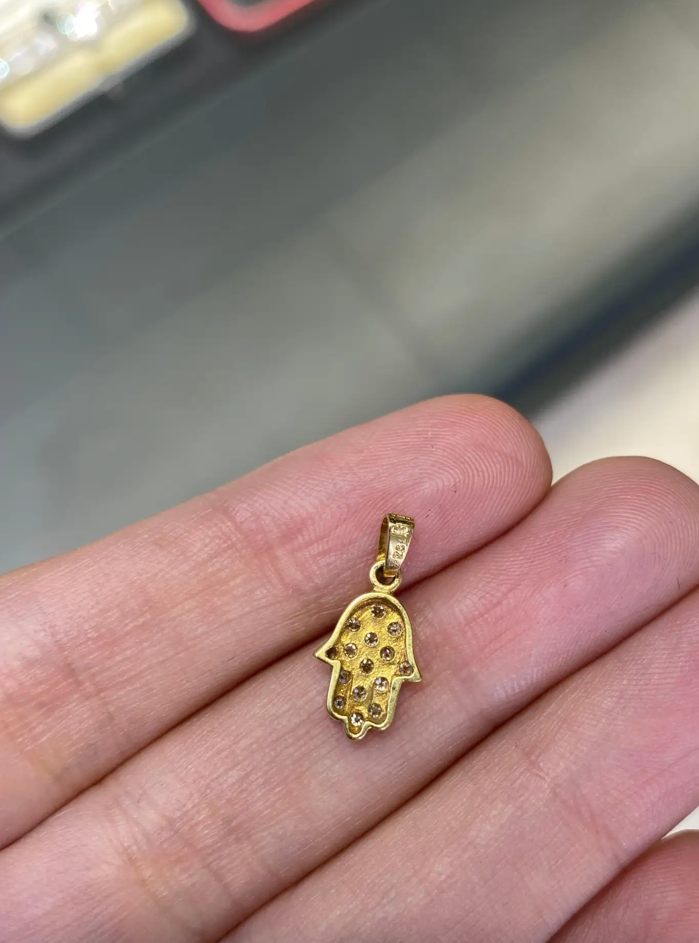 Diamond and 18 Carat Yellow Gold Hamsa Hand Pendant