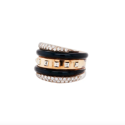 La Nouvelle Bague Diamond & Black Enamel 18 Carat Gold Wide Band Cocktail Ring