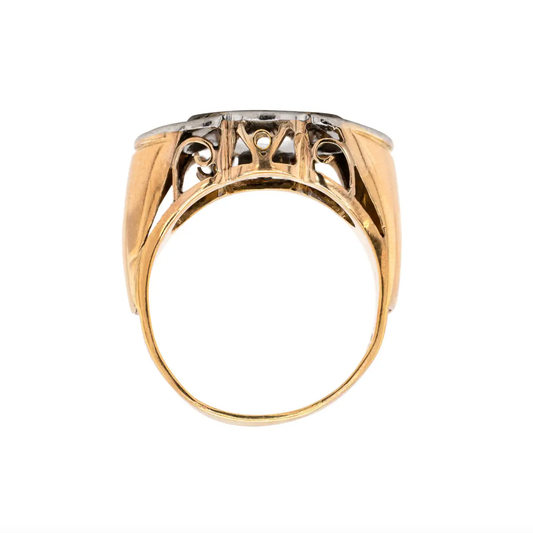 Diamond 18 Carat White and Yellow Gold Art Deco Style Dress Ring