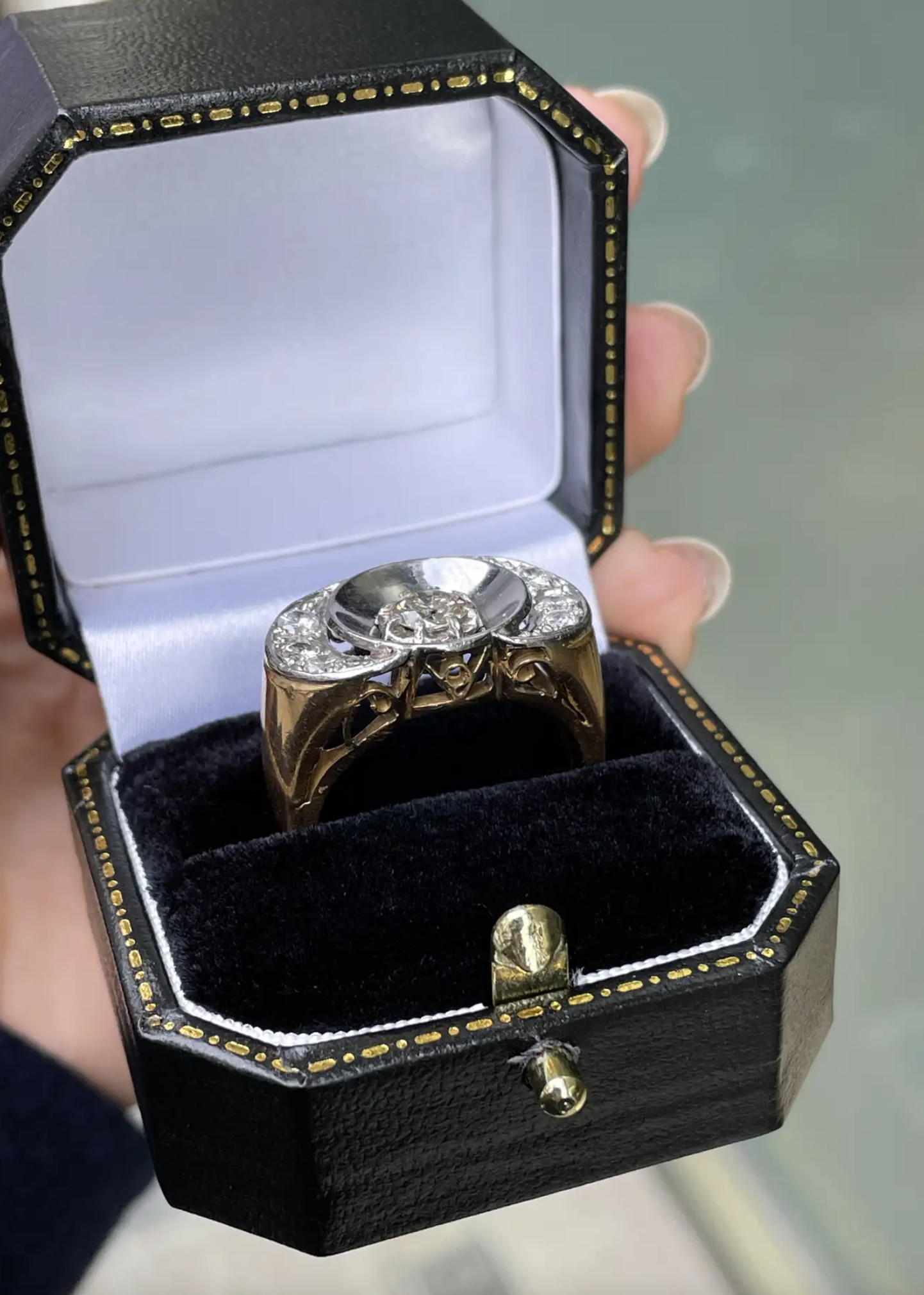 Diamond 18 Carat White and Yellow Gold Art Deco Style Dress Ring