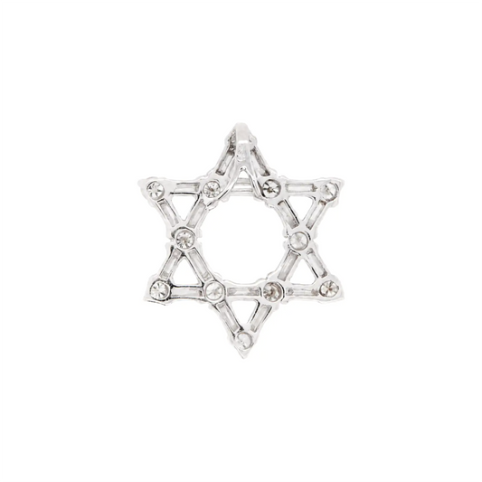 Star of David Baguette & Brilliant Cut Diamond 18K White Gold Open Work Pendant