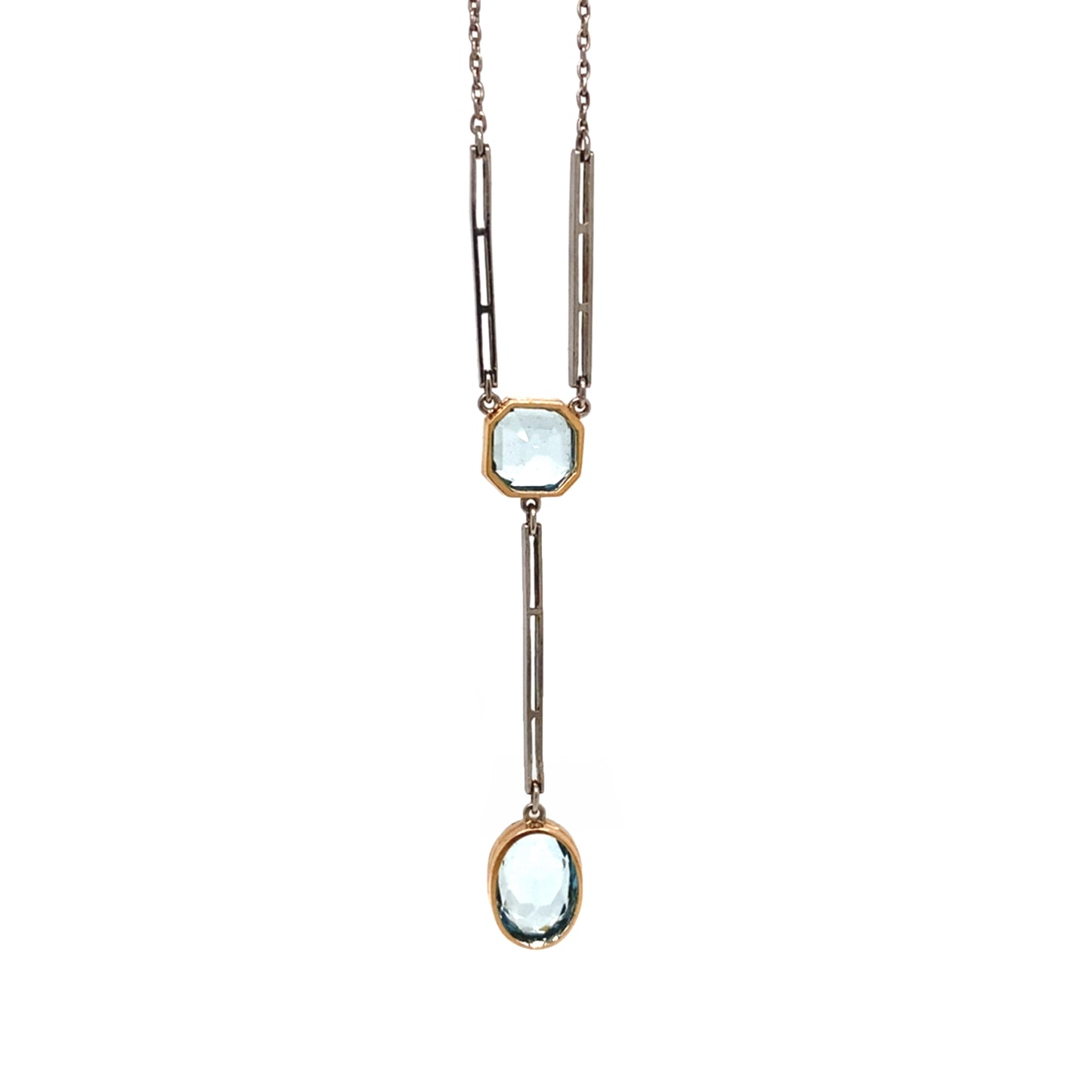 1920's Aquamarine and Palladium Drop Necklace