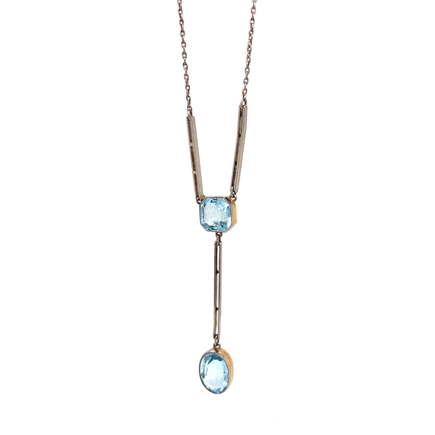 1920's Aquamarine and Palladium Drop Necklace