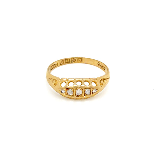 Old Cut Diamond and 18 Carat Yellow Gold Five-Stone Ring, Chester, 1902
