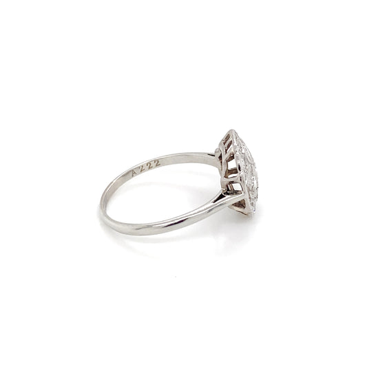 Antique Old Cut Diamond Platinum & 18 Carat White Gold Art Deco Cluster Ring