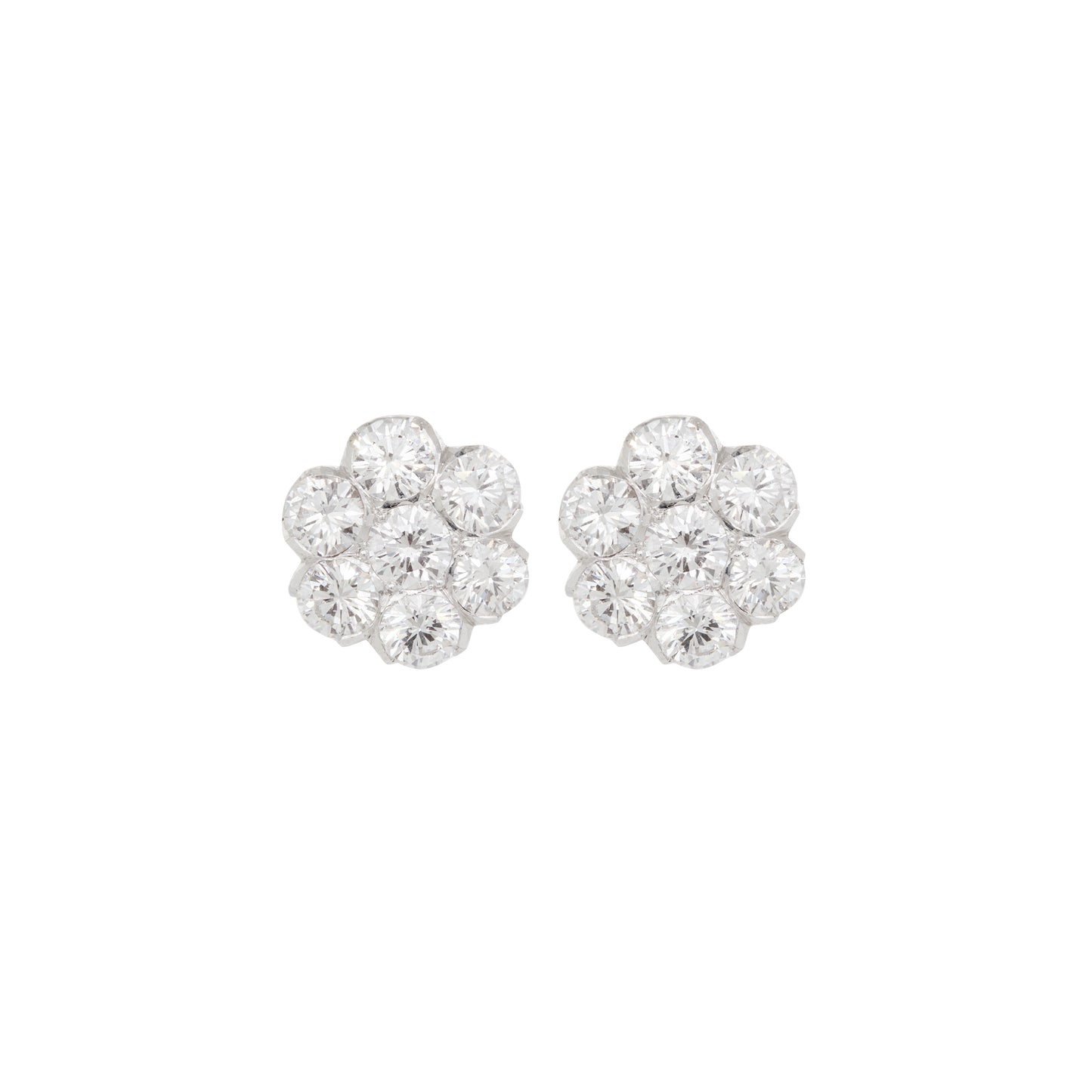 Diamond and 18 Carat White Gold Floral Cluster Stud Earrings