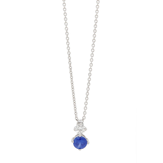 Blue Sapphire and Diamond 18 Carat White Gold Pendant Necklace