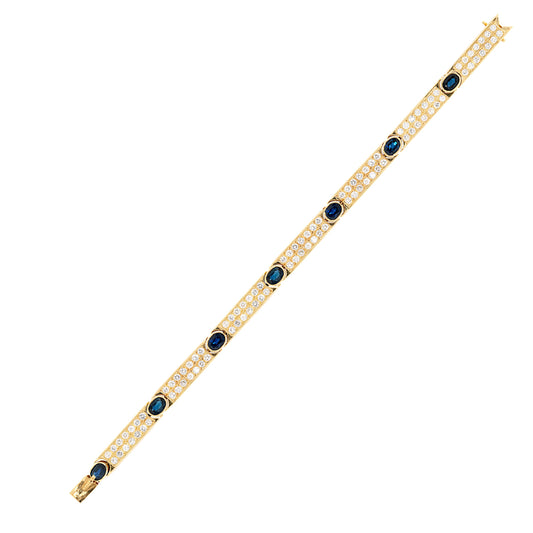 Vintage Sapphire and Diamond 18 Carat Yellow Gold Bracelet