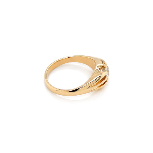 Vintage Old Mine Cut Diamond and 9 Carat Yellow Gold Gents Ring