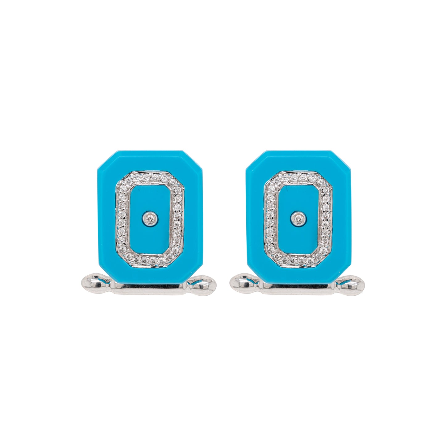 Turquoise and Diamond 18 Carat White Gold Octagonal Cufflinks
