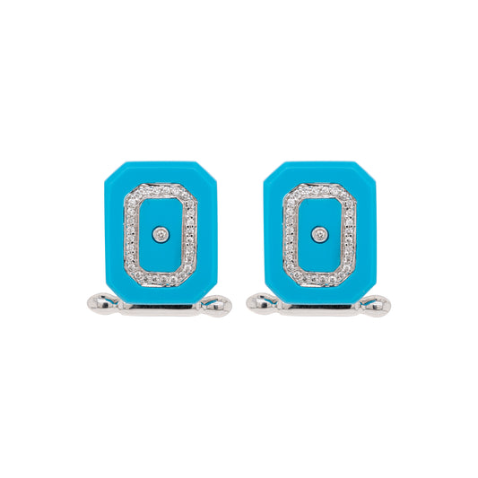 Turquoise and Diamond 18 Carat White Gold Octagonal Cufflinks