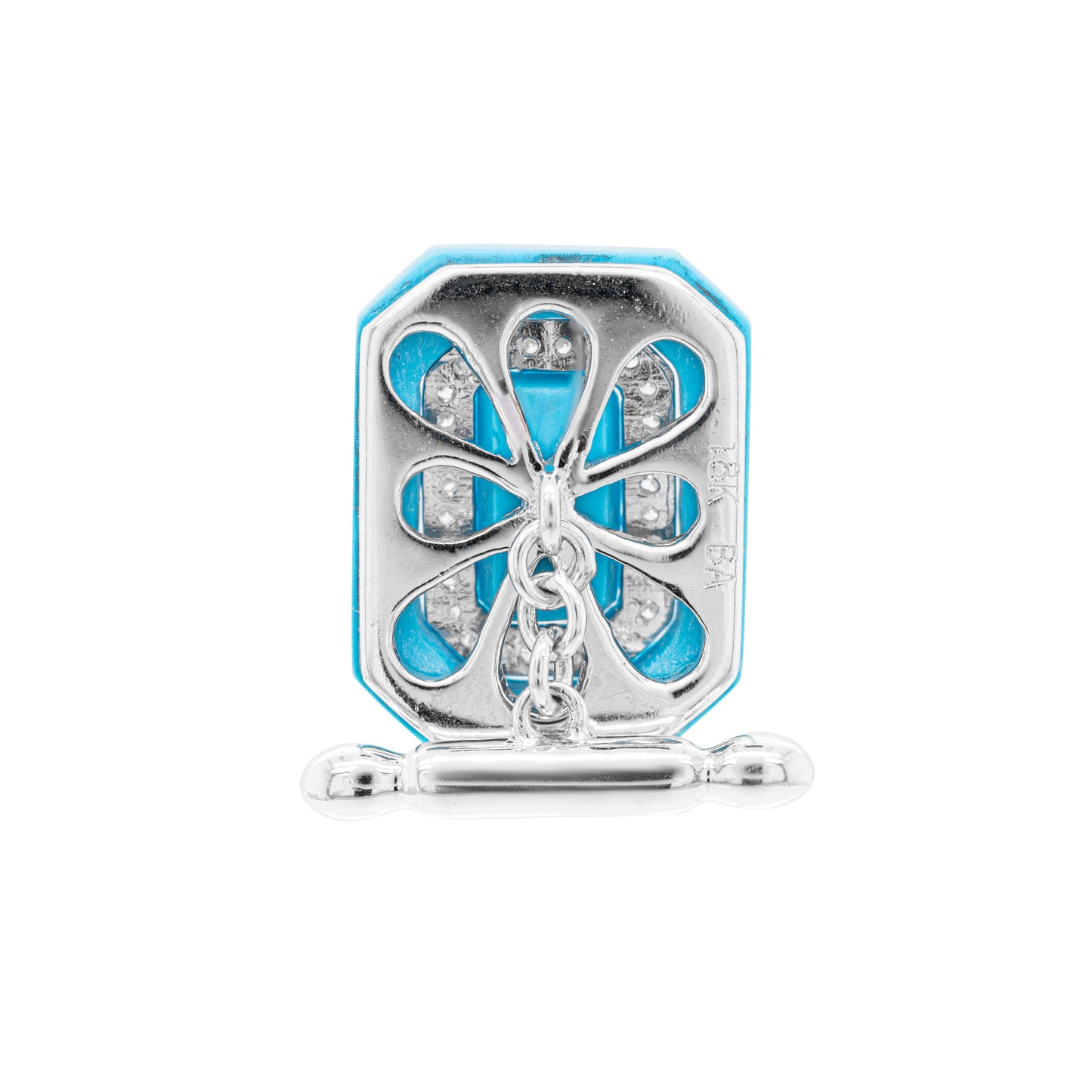 Turquoise and Diamond 18 Carat White Gold Octagonal Cufflinks