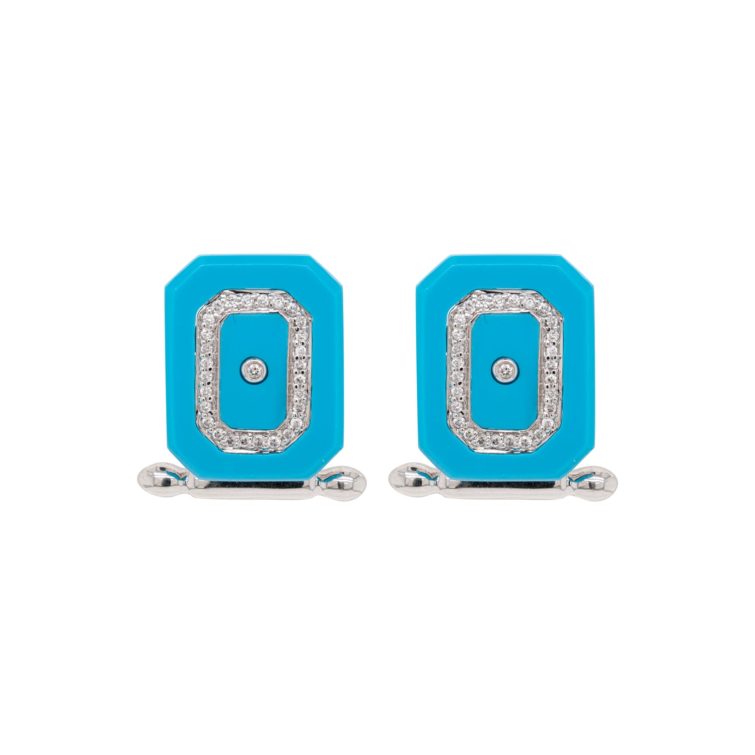 Turquoise and Diamond 18 Carat White Gold Octagonal Cufflinks