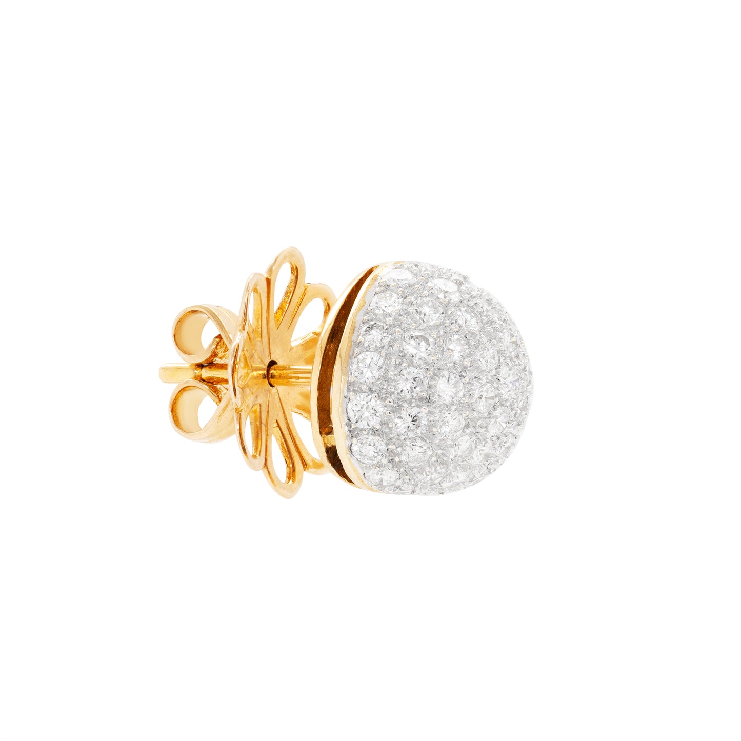 18 Carat White and Yellow Gold Diamond Bombé Cluster Asymmetric Stud Earrings