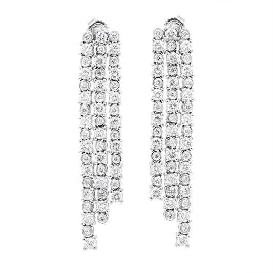 Diamond 18 Carat White Gold Three-Row Fringe Drop Earrings