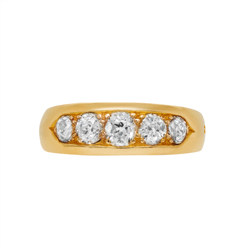 Antique Old Cut Diamond 18 Carat Yellow Gold Five Stone Ring, 1886