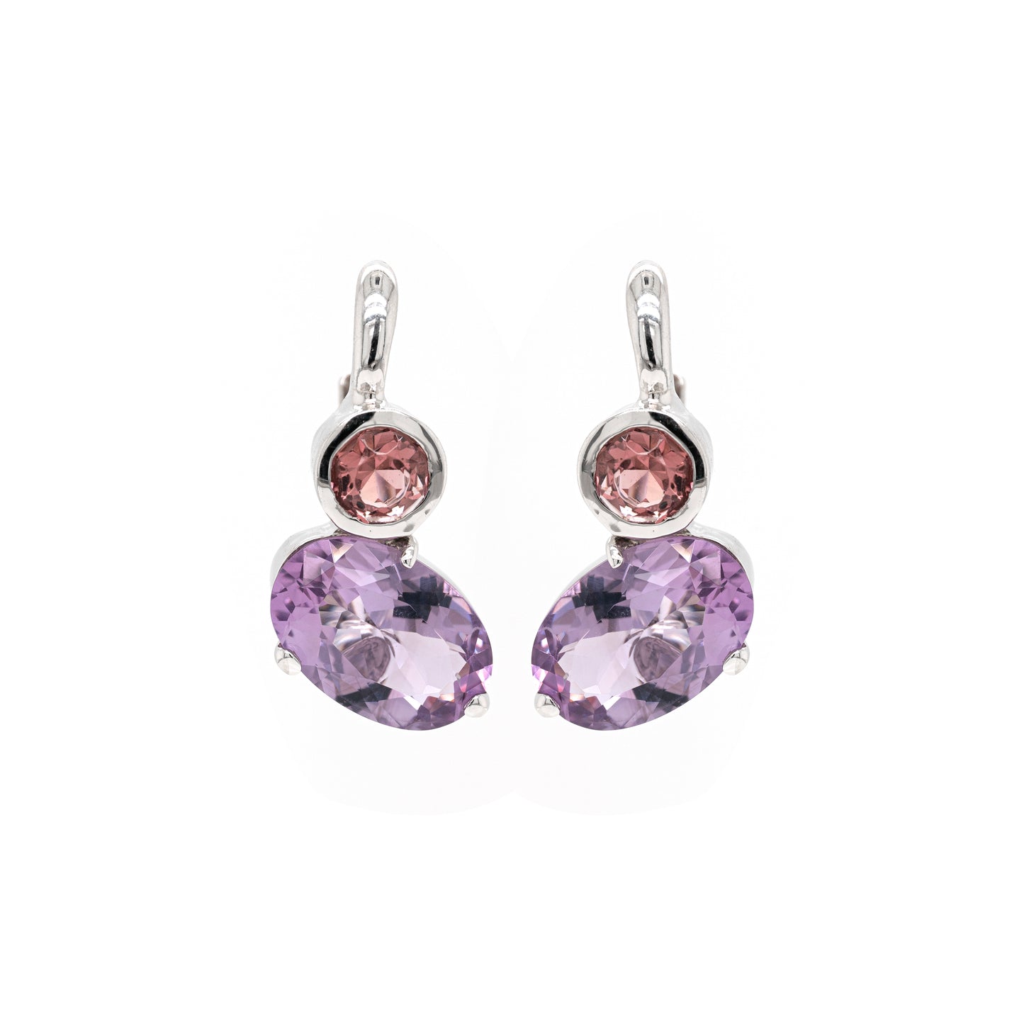 Amethyst and Tourmaline 18 Carat White Gold Earrings and Pendant Necklace Set