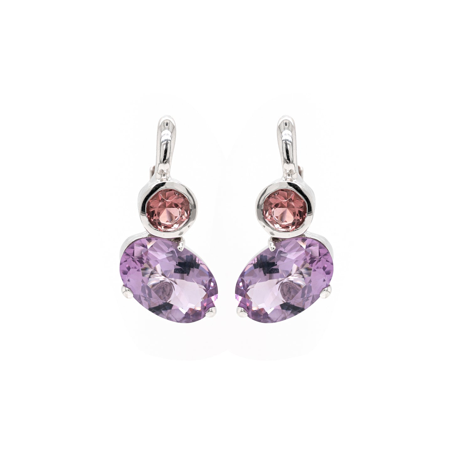 Amethyst and Tourmaline 18 Carat White Gold Earrings and Pendant Necklace Set