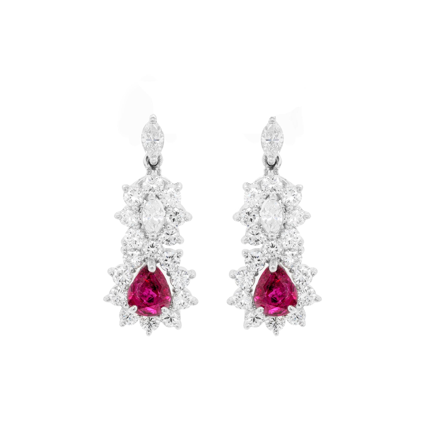 Ruby and Diamond 18 Carat White Gold Cluster Earrings