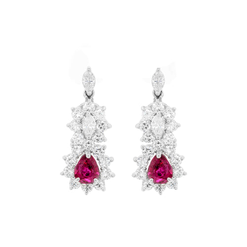 Ruby and Diamond 18 Carat White Gold Cluster Earrings