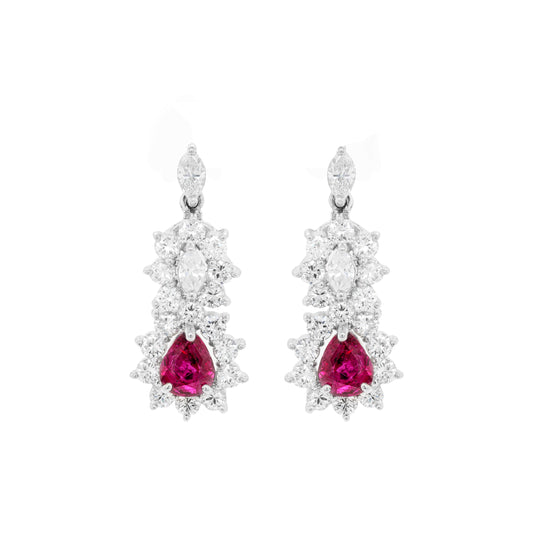 Ruby and Diamond 18 Carat White Gold Cluster Earrings