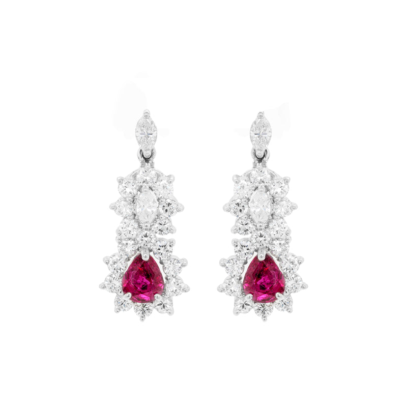 Ruby and Diamond 18 Carat White Gold Cluster Earrings