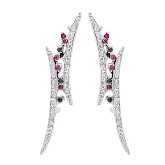 Ruby, Black and White Diamond 18 Carat White Gold Stud Earrings