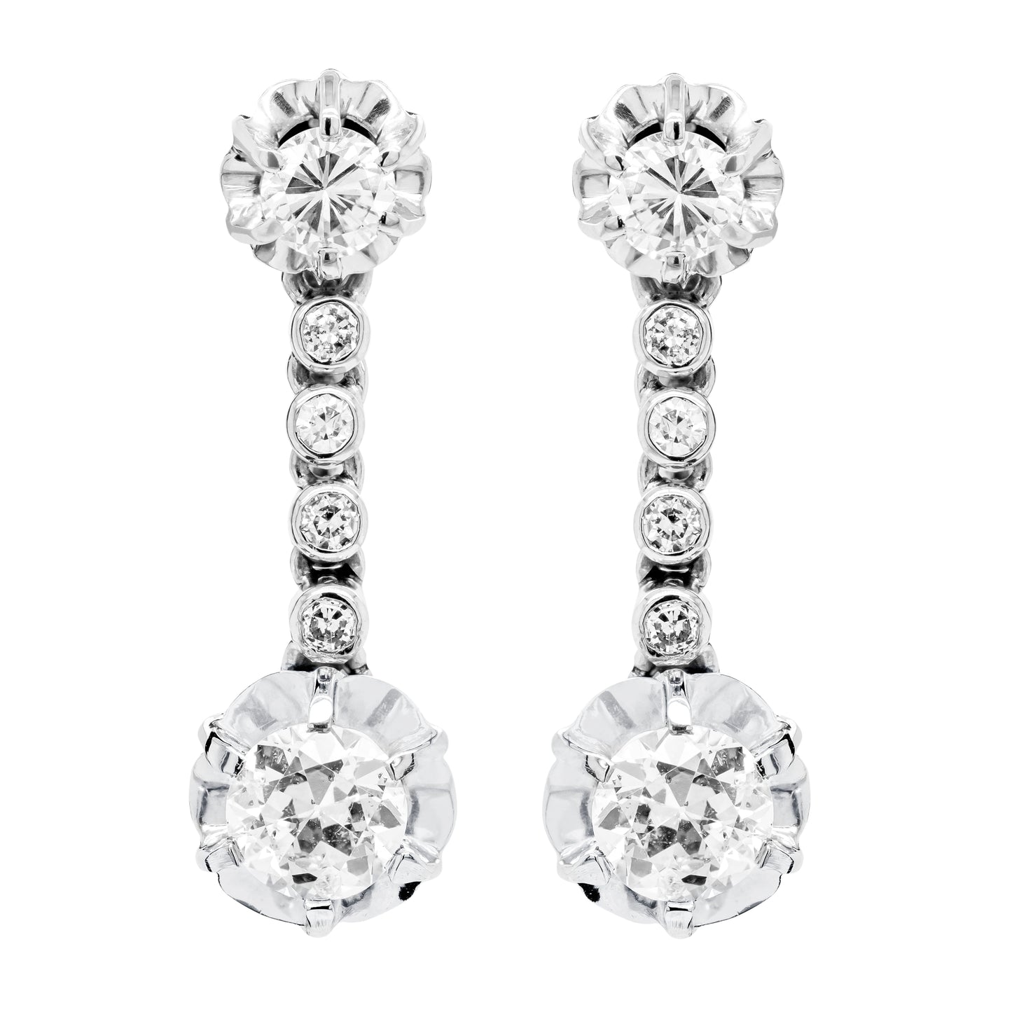 Vintage Diamond Platinum Linear Drop Earrings, circa 1950's