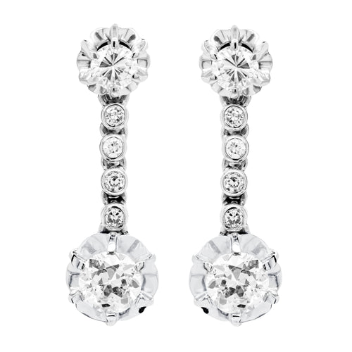 Vintage Diamond Platinum Linear Drop Earrings, circa 1950's